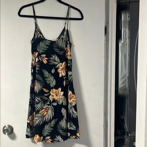 Floral Mini Dress - Navy and Orange